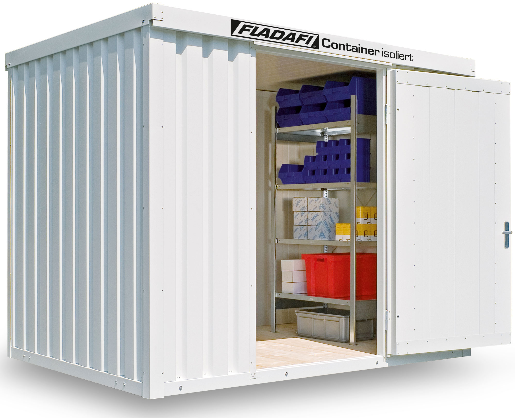 FLADAFI Thermocontainer 3050 x 2170 x 2405 mm mit Holzboden - 1-flügelige Tür auf 3 m Seite Container isoliert IC Pro 1300 mit Tür 1180 x 2090 mm - Materialcontainer 6 m² - Lagercontainer fertig montiert (SB-F2221300101) Bild-01