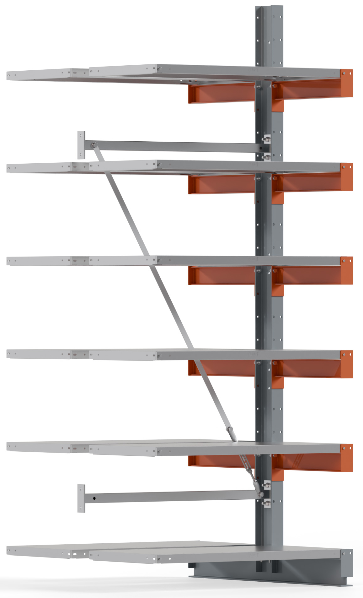 Regalwerk KARL BASIC 2100 Kragarmregal Stahlboden doppelseitig Anbaufeld 2500 x 1000 x 500 mm Lagerregal mit Kragarmlast 870 kg | Ständerlast 2100 kg - 2x6 Ebenen mit Fachböden | Kragarme frei verstellbar (RW-B6-54211-50) Bild-01