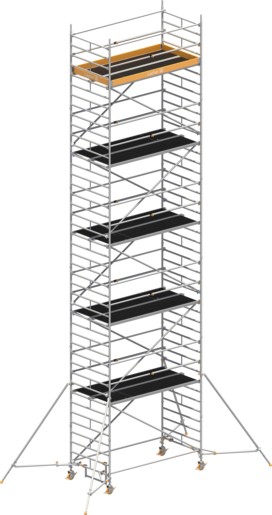 Fahrgerüst Layher Uni Breit P2 hawego 1412130 mit Stützen und Telegeländer - Arbeitshöhe 12,20 m fahrbares Gerüst mit Diagonal-Optimierung - Rollgerüst Sicherheitsaufbau P2 mit Gerüststützen (LS-1412130-H) Bild-01