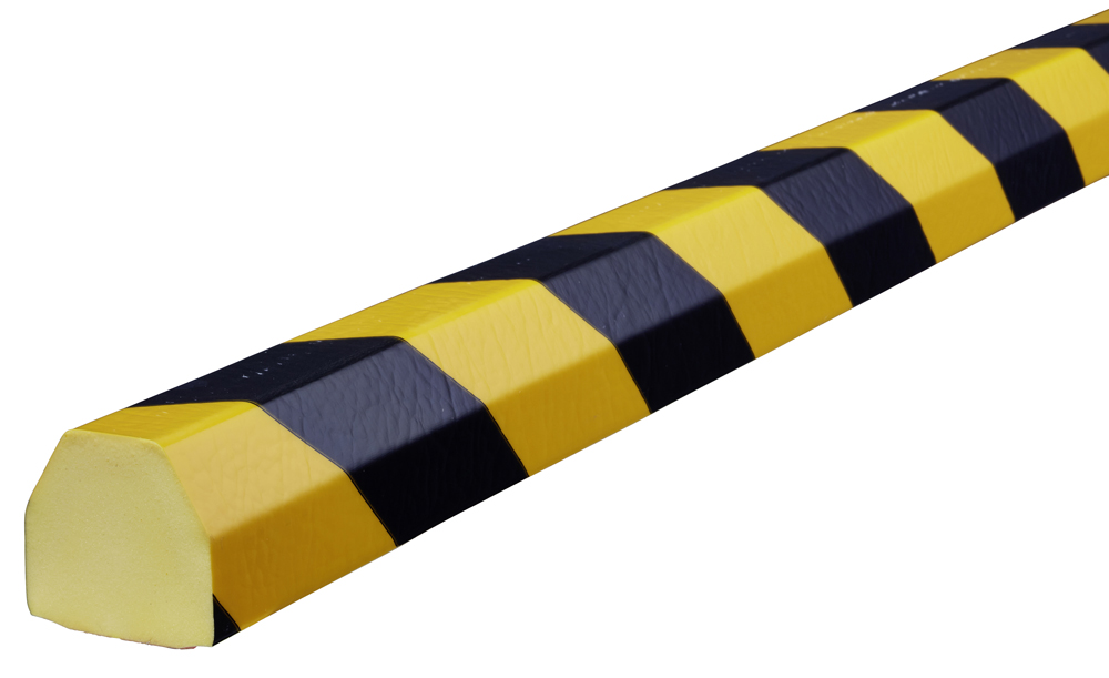 Knuffi Wandschutz Profil Typ CC 40 x 36 mm gelb | schwarz PU - 5,00 m Standard Warnschutz Profil Sechskantprofil aus Polyurethan - Flächenprofil gestreift mit selbstklebenden Kanten (SM-PC-14022) Bild-02
