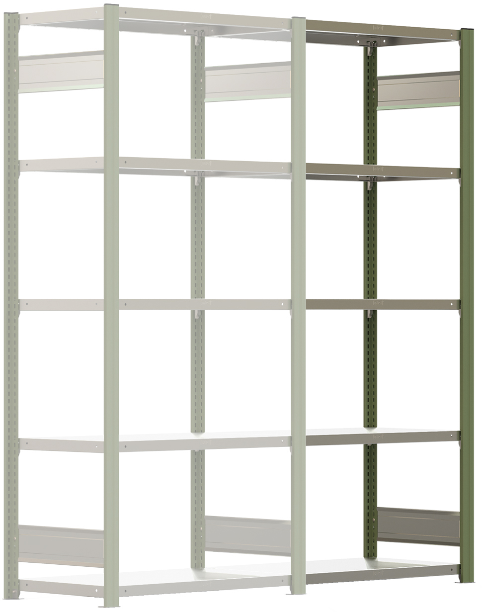 Regalwerk BERT Lagerregal 150|5 Anbaufeld 2000 x 875 x 500 mm - RAL 6011 Regal mit Kreuzdiagonalen - Fachlast 150 kg - 5 Stahlfachböden verzinkt | Regalrahmen resedagrün pulverbeschichtet (RW-B3-43112-50-RG) Bild-01