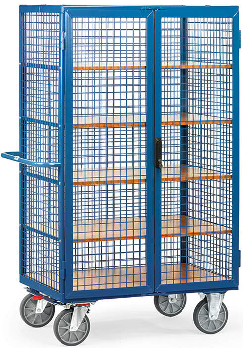 Fetra Drahtkastenwagen mit fünf Holzböden und Treibriegelverschluss 1000 x 680 mm