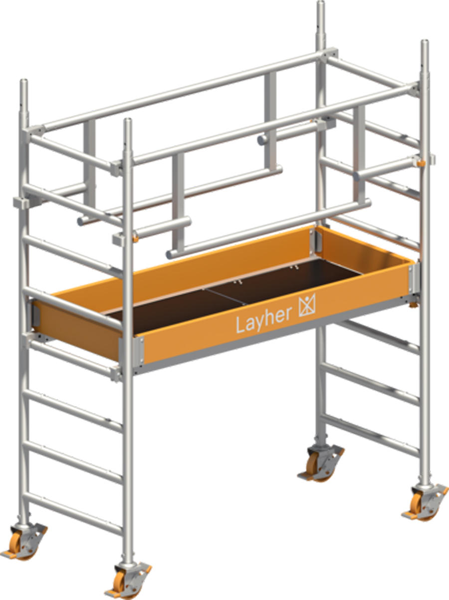 Rollgerüst Layher Uni Leicht P2 SAFETY Plus 1423201 - Arbeitshöhe 3,11 m fahrbares Gerüst mit Sicherheits-Doppelgeländern - Fahrgerüst Sicherheitsaufbau P2 mit Fahrbalken (LS-1423201) Bild-01
