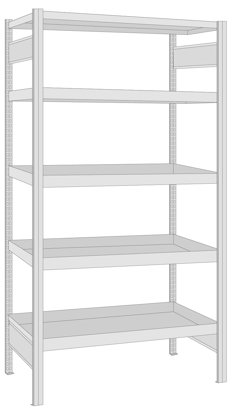 Regalwerk BERT Umweltregal Fachwanne Grundfeld 2000 x 1005 x 600 mm Regal mit Tiefenriegel - Fachlast 150 kg - 4 Fachwannen (RW-B3-67512-60) Bild-01