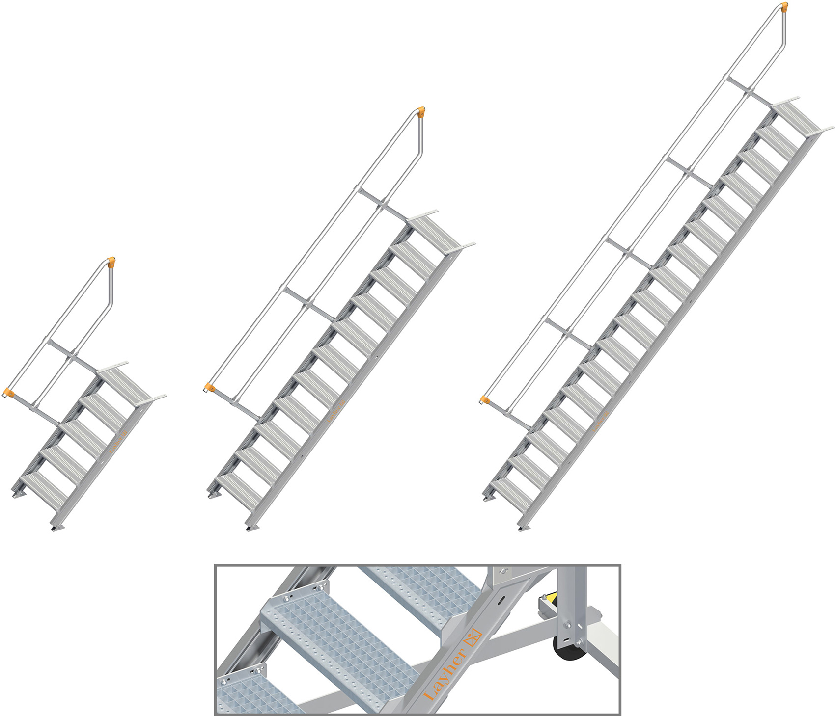 Layher Treppe 45° SG - 600 mm breit - mit einem Handlauf