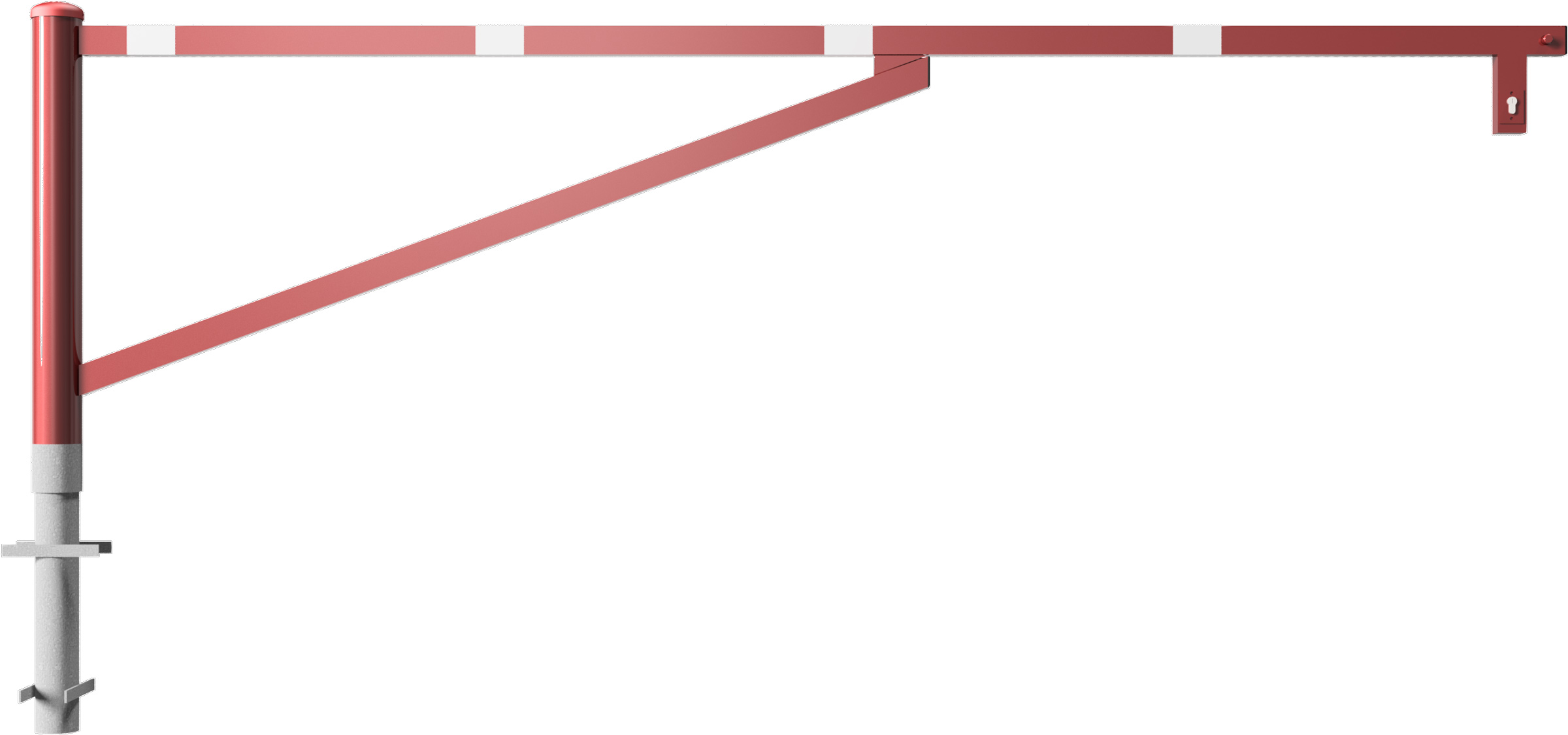 Schake Drehschranke mit 2 Auflagestützen - Schrankenbaum 60 x 40 mm OEP rot | weiß - 3000 mm