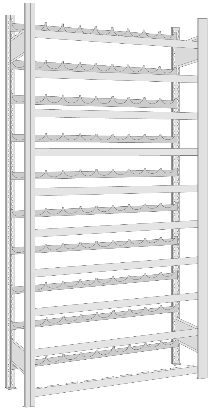 Regalwerk BERT Flaschenregal Grundfeld 2000 x 1005 x 300 mm Regal mit Tiefenriegel - Fachlast 35 kg - 10 Ebenen (RW-B3-82600-30) Bild-01