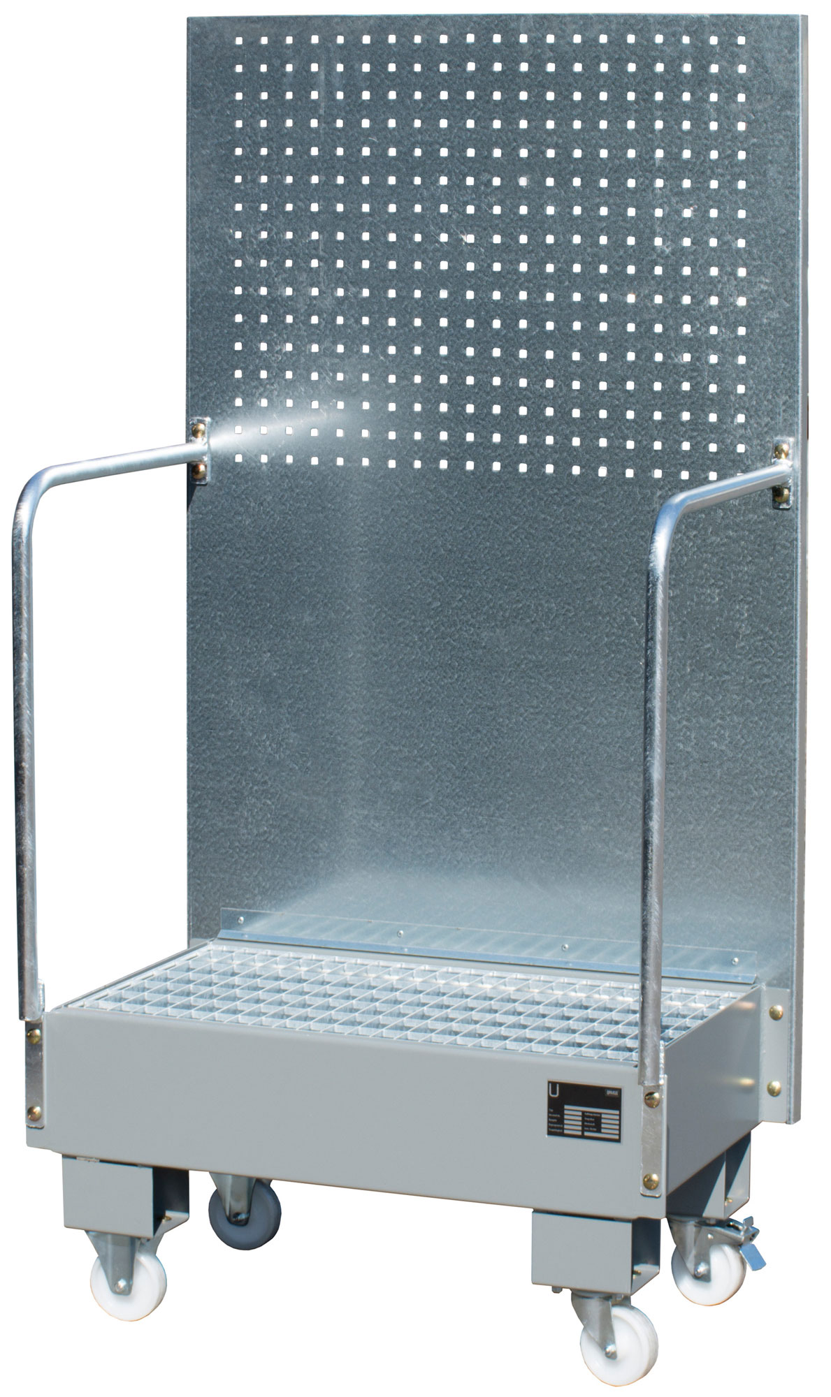 Bauer Auffangwanne fahrbar Stahl LPW 60-2 - RAL 7005 Gefahrstoffwanne mobil mausgrau pulverbeschichtet mit Gitterrost - Stahlwanne für 2 Fässer 60 Liter (BA-4447-56-0000-5) Bild-01