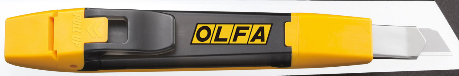 OLFA Cuttermesser Abbrechhilfe DA-1 - 9 mm Teppichmesser Kunststoff schmall mit Klingebehälter | Feststellraster - Serie AB | ABB (FL-C0000202101) Bild-01