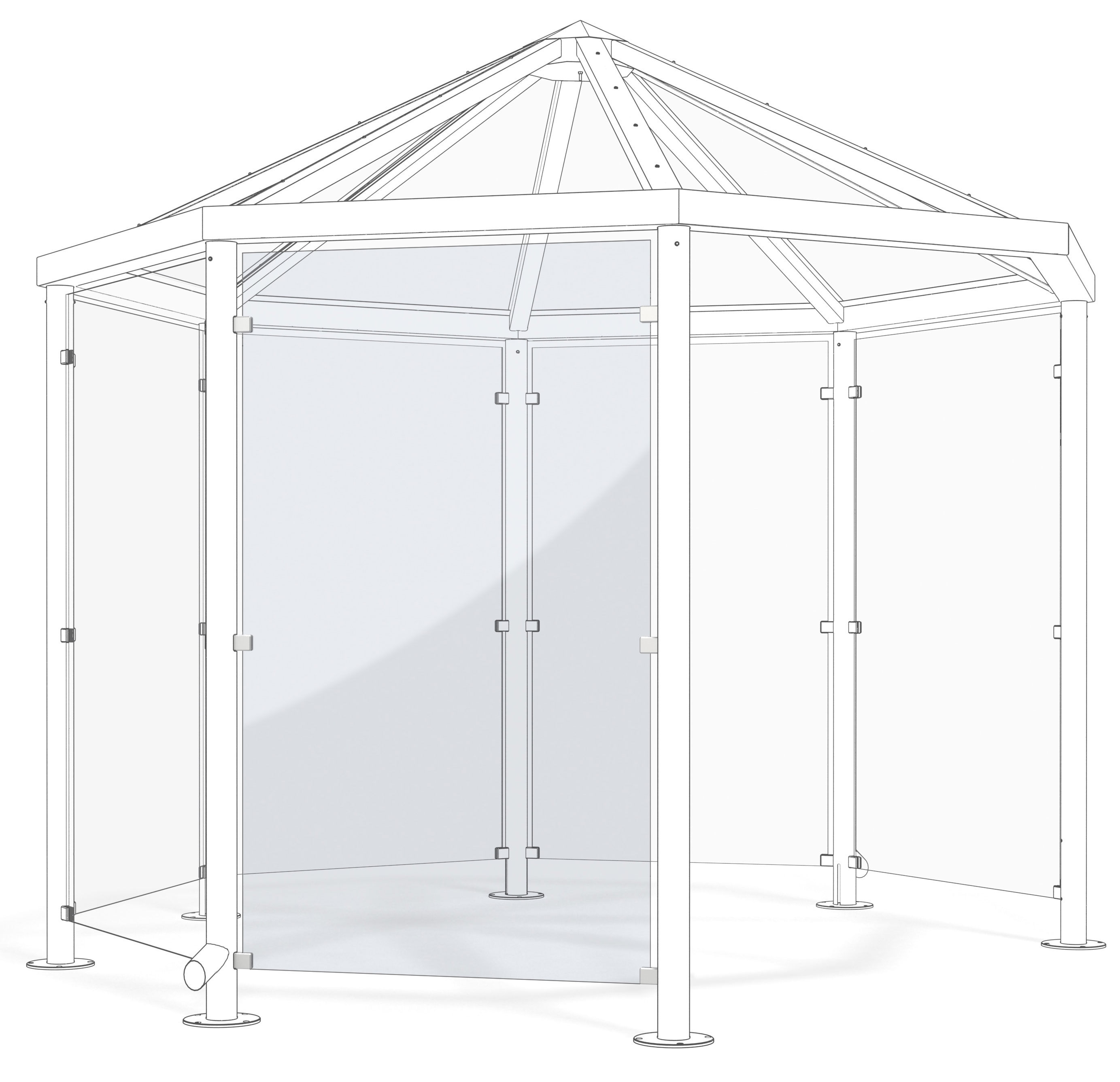 WSM Pavillon Überdachung Paris P801 - Glas Seitenwand Glashell Seitenwand aus Glas für Personenüberdachung Paris achteckig - Aufpreis pro Scheibe  (WSM-102100052) Bild-01