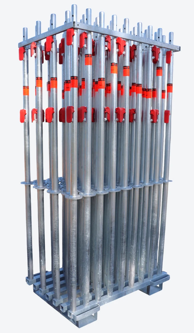 hawego Lagerpalette Modulgerüststiele Jack 63 Set Transportgestell mit Stabilisierungsrahmen für Gerüststiele - Universell Kompatibel mit gängigen Herstellern (HW-MR161502-016) Bild-01