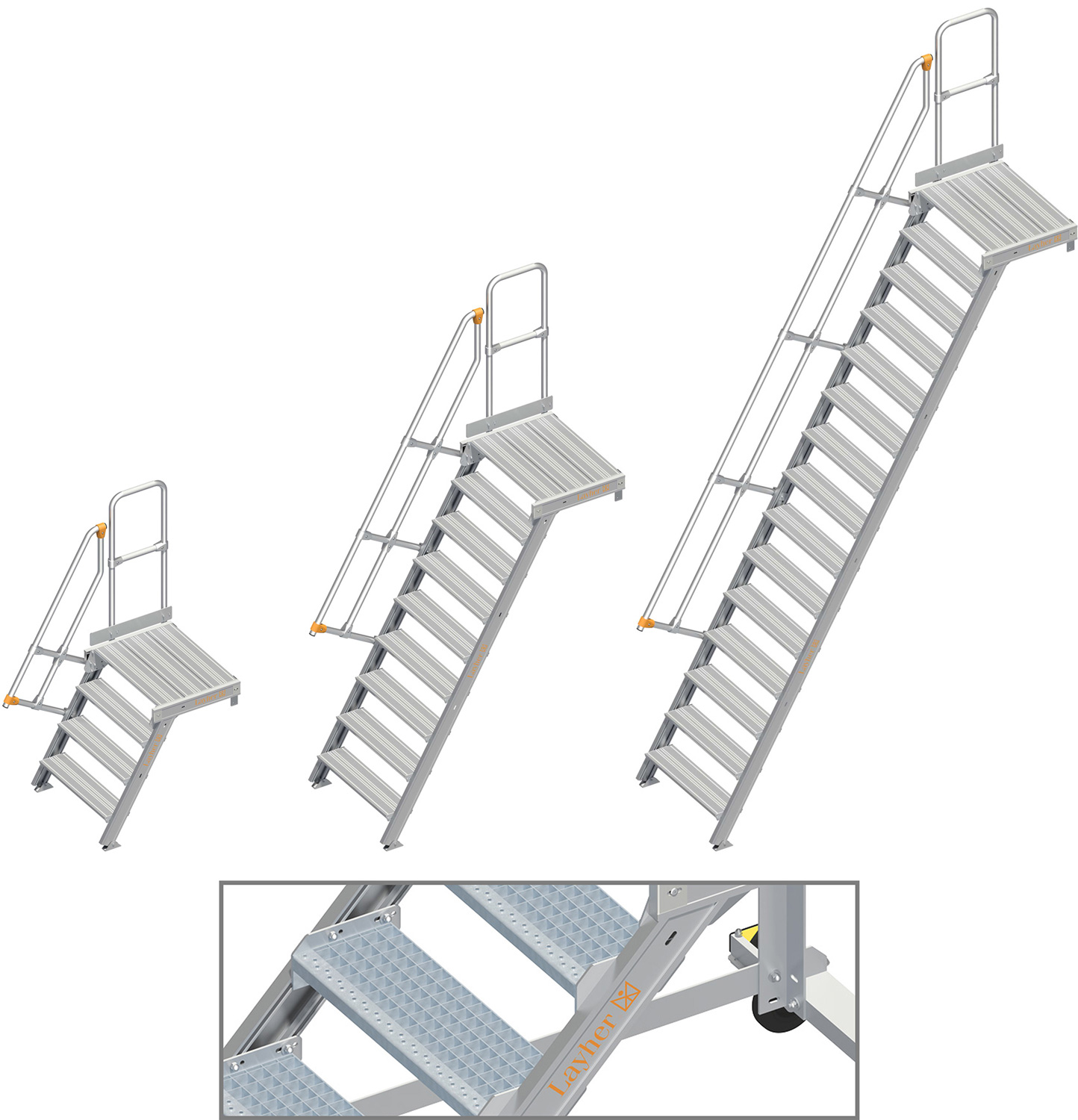 Layher Plattformtreppe 60° SG - 800 mm breit - mit einem Handlauf
