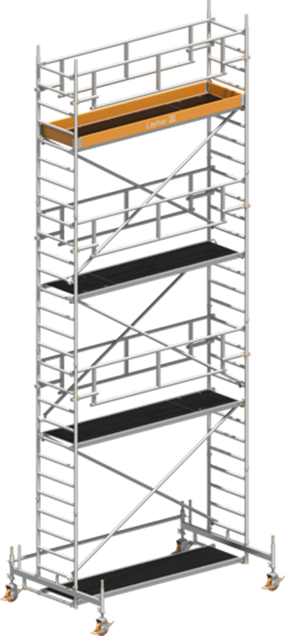 Fahrgerüst Layher Uni Standard P2 SAFETY Plus hawego 1421106 - Arbeitshöhe 8,35 m fahrbares Gerüst mit Sicherheits-Doppelgeländern und Diagonal-Optimierung - Rollgerüst Sicherheitsaufbau P2 mit Fahrbalken (LS-1421106-H) Bild-01