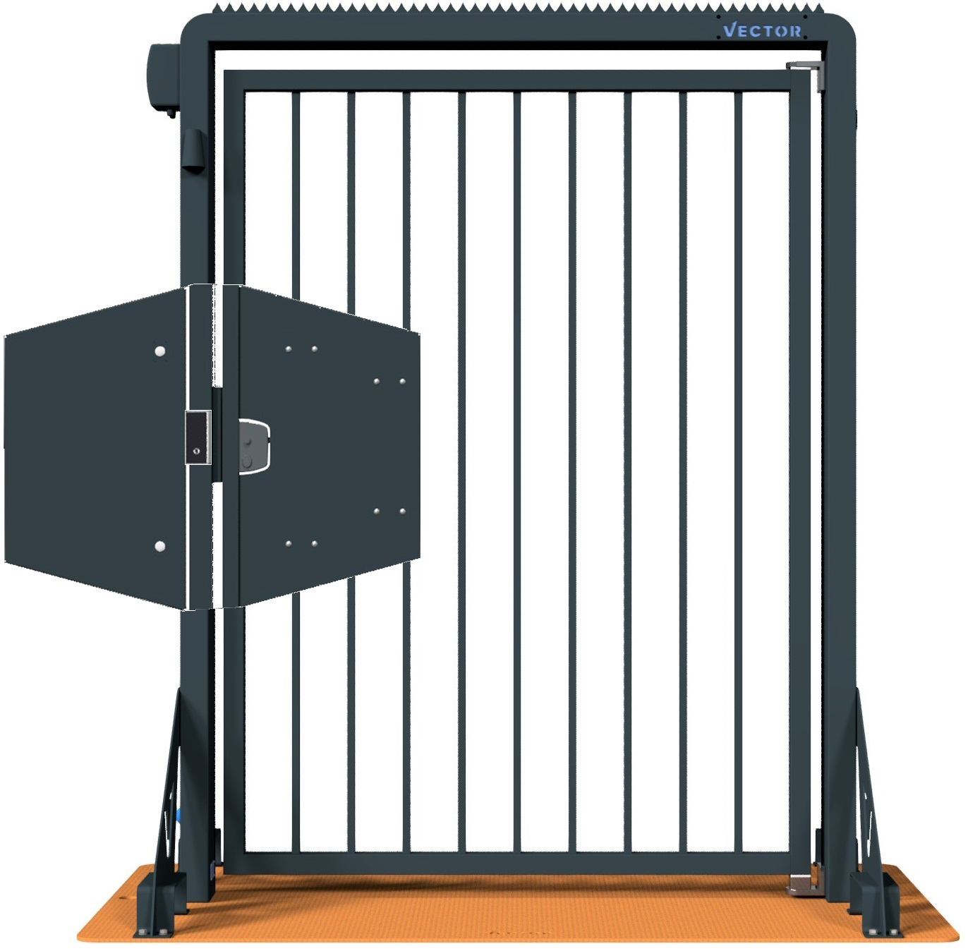 Schake Vector V-Door-Steelplate tiefschwarz - Knauf - lokale einseitige Zutrittskontrolle Durchgangstür mobil mit Stahlplatte zur Geländesicherung - RAL 9002 pulverbeschichtet mit Türknauf und mit lokaler Zutrittskontrolle (SK-VPDO22SEO0259) Bild-01