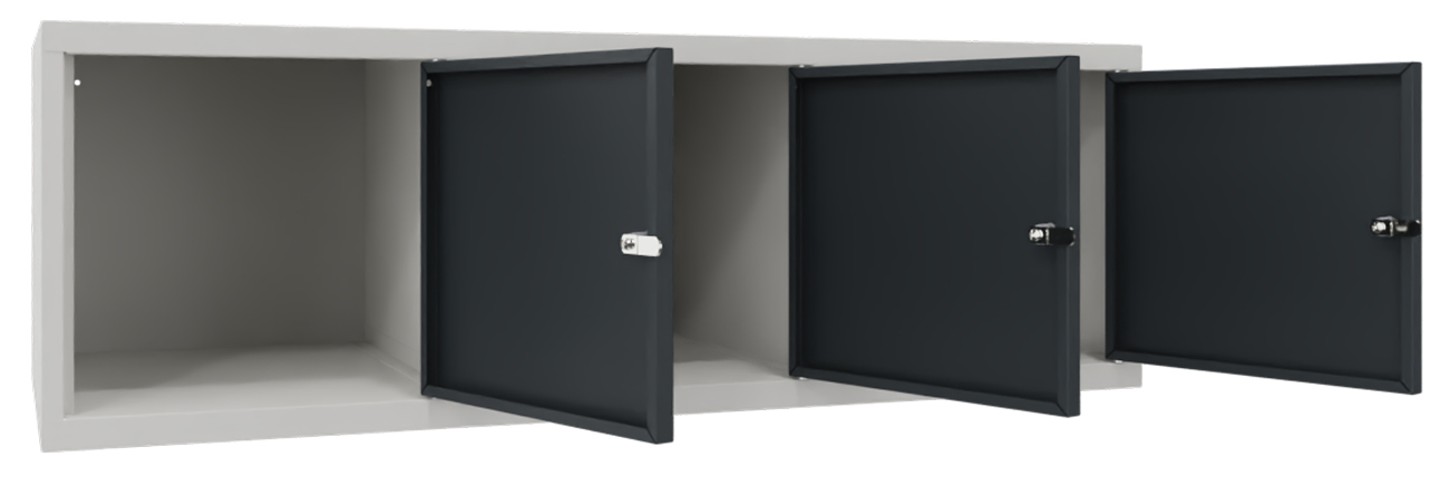 Pavoy Spind Aufsatz 395 x 1200 x 500 mm - 3 Abteile mit Drehriegel - RAL 7035 | 7016 Garderobenschrank Aufsatz Stahl Fachbreite 400 mm - Korpus lichtgrau | Türen anthrazitgrau (PA-63268-314-002-735716) Bild-01