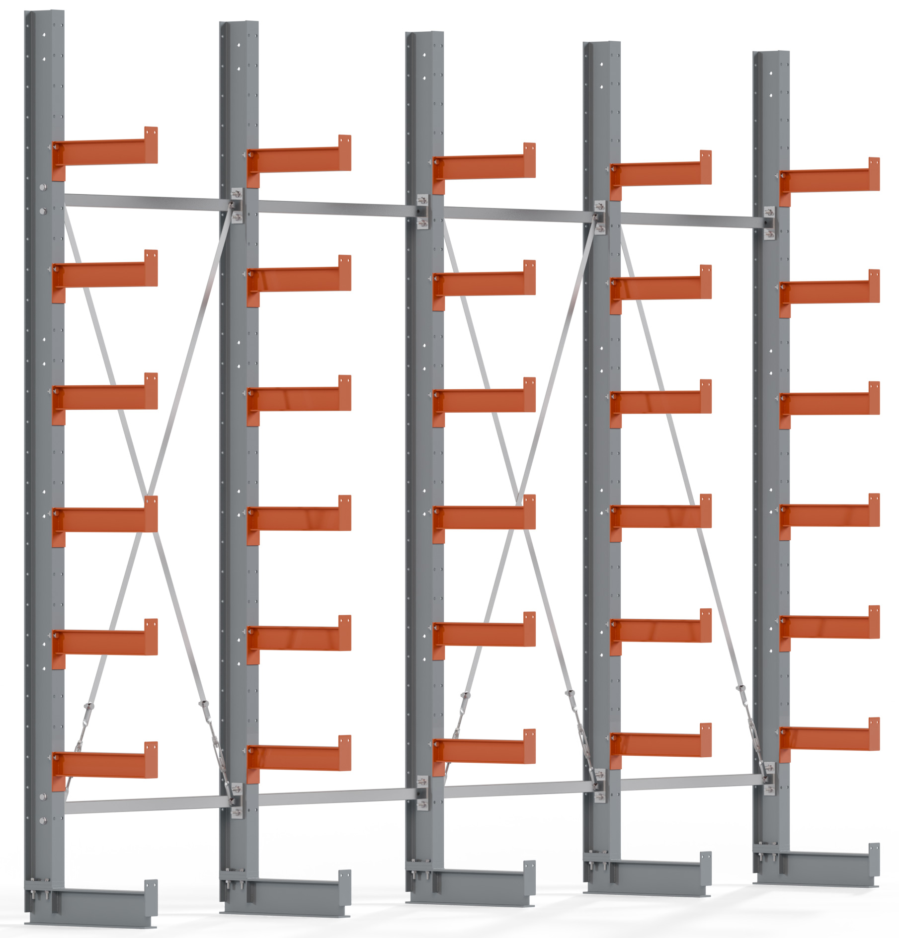 Regalwerk KARL BASIC 2250 Kragarmregal einseitig Komplettset 3000 x 4000 x 400 mm Lagerregal 4 Felder mit Kragarmlast 1100 kg | Ständerlast 2250 kg - 7 Ebenen | Kragarme frei verstellbar (RW-B6-50300-40-S3) Bild-01
