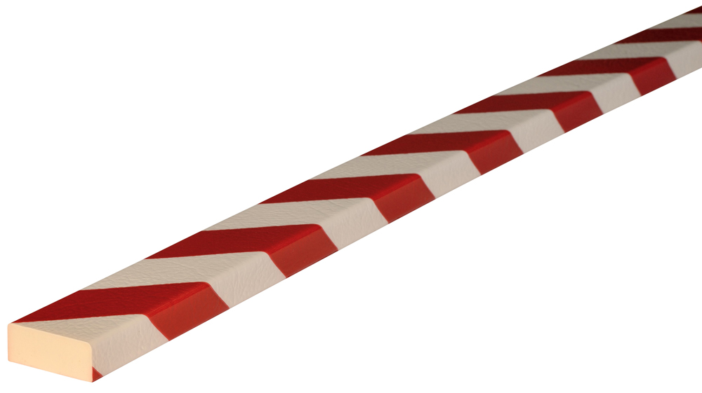Knuffi Wandschutz Profil Typ D 50 x 20 mm rot | weiß PU - 1,00 m Standard Warnschutz Profil Flachleiste schmal aus Polyurethan - Flächenprofil gestreift mit selbstklebender Fläche (SM-PD-10113) Bild-01