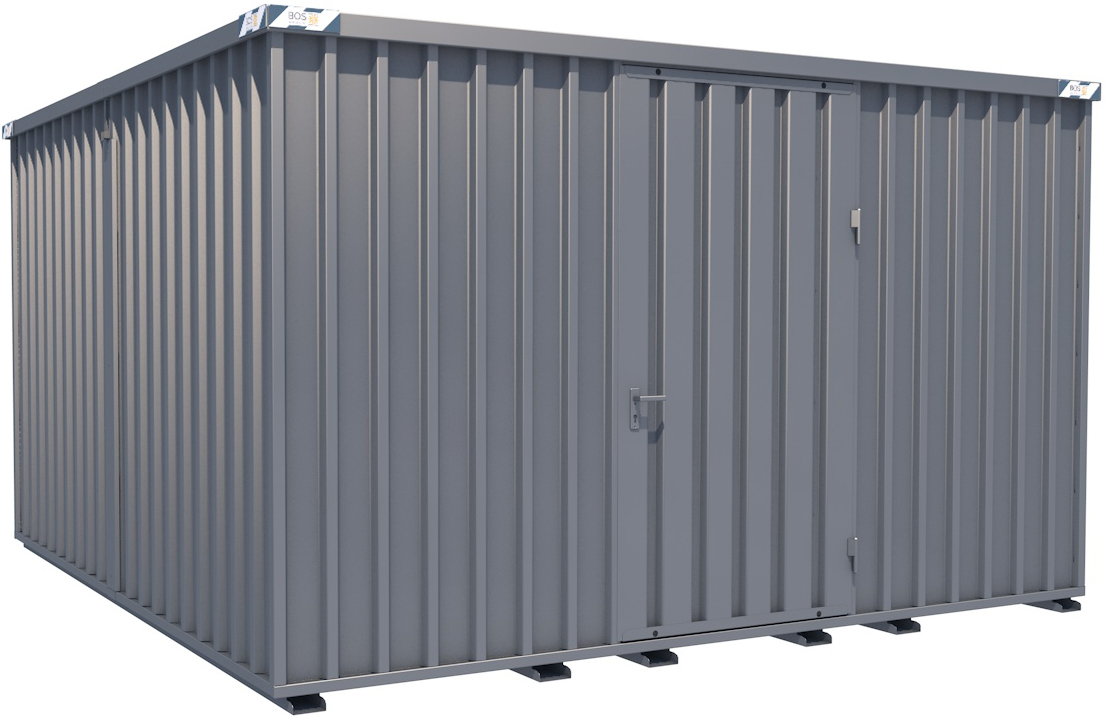 BOS Container Combination 4100 x 4200 x 2445 mm - 1-flügelige Tür auf 4 m Seite Lagercontainer mit Tür 1150 x 2235 mm - Materialcontainer 4x4 m Serie SCC2400+ unmontiert (BOS-SCC2400-4x4-LE) Bild-01