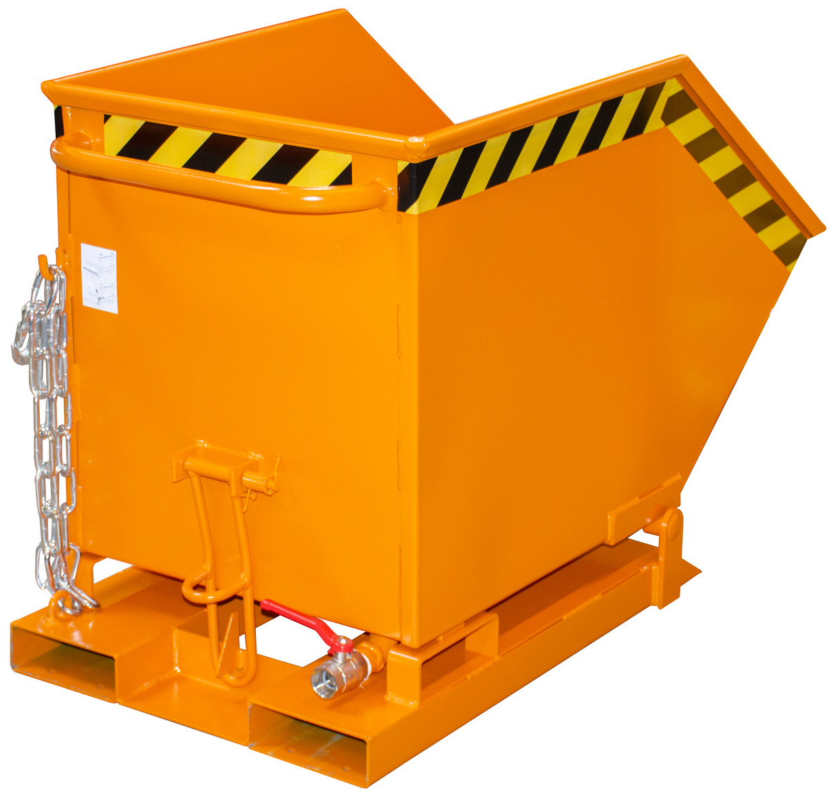 Bauer Muldenkipper SKK-250 - RAL 2000 Kippmulde 250 Liter für Stapler mit Ablasshahn - Schuttmulde gelborange pulverbeschichtet (BA-4541-08-0000-1) Bild-01