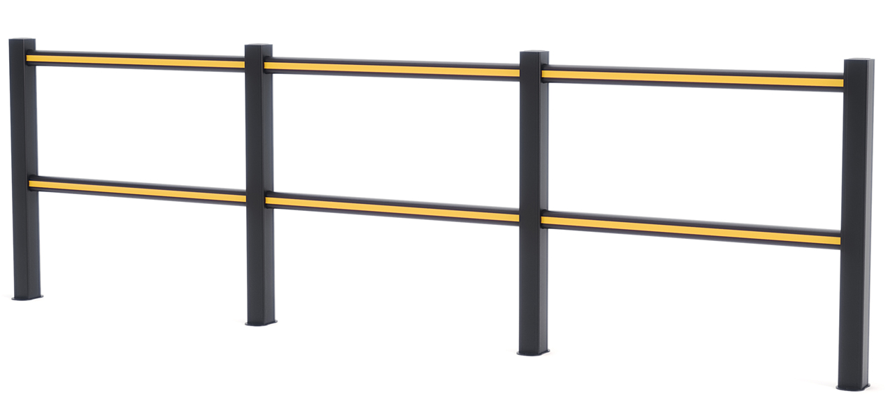 boplan Schutzgeländer HD Light schwarz | gelb - 3750 mm Personenleitsystem aus Kunststoff 3 Felder - 1100 mm Höhe | Extrilene Handlaufsystem RAL 9005 1003 (BP-PPHD-0010-3750BY) Bild-01