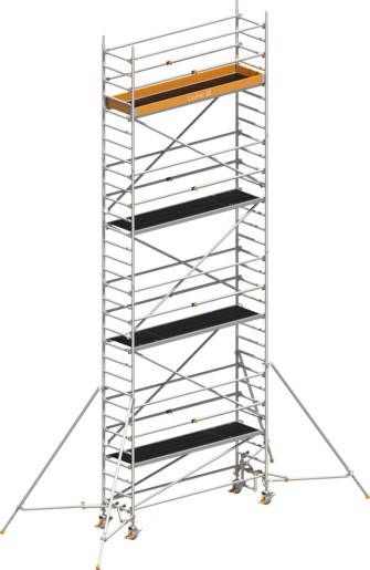 Fahrgerüst Layher Uni Standard P2 hawego 1411127 mit Stützen und Telegeländer - Arbeitshöhe 9,20 m fahrbares Gerüst mit Standleiter-Optimierung - Rollgerüst Sicherheitsaufbau P2 mit Gerüststützen (LS-1411127-H) Bild-01