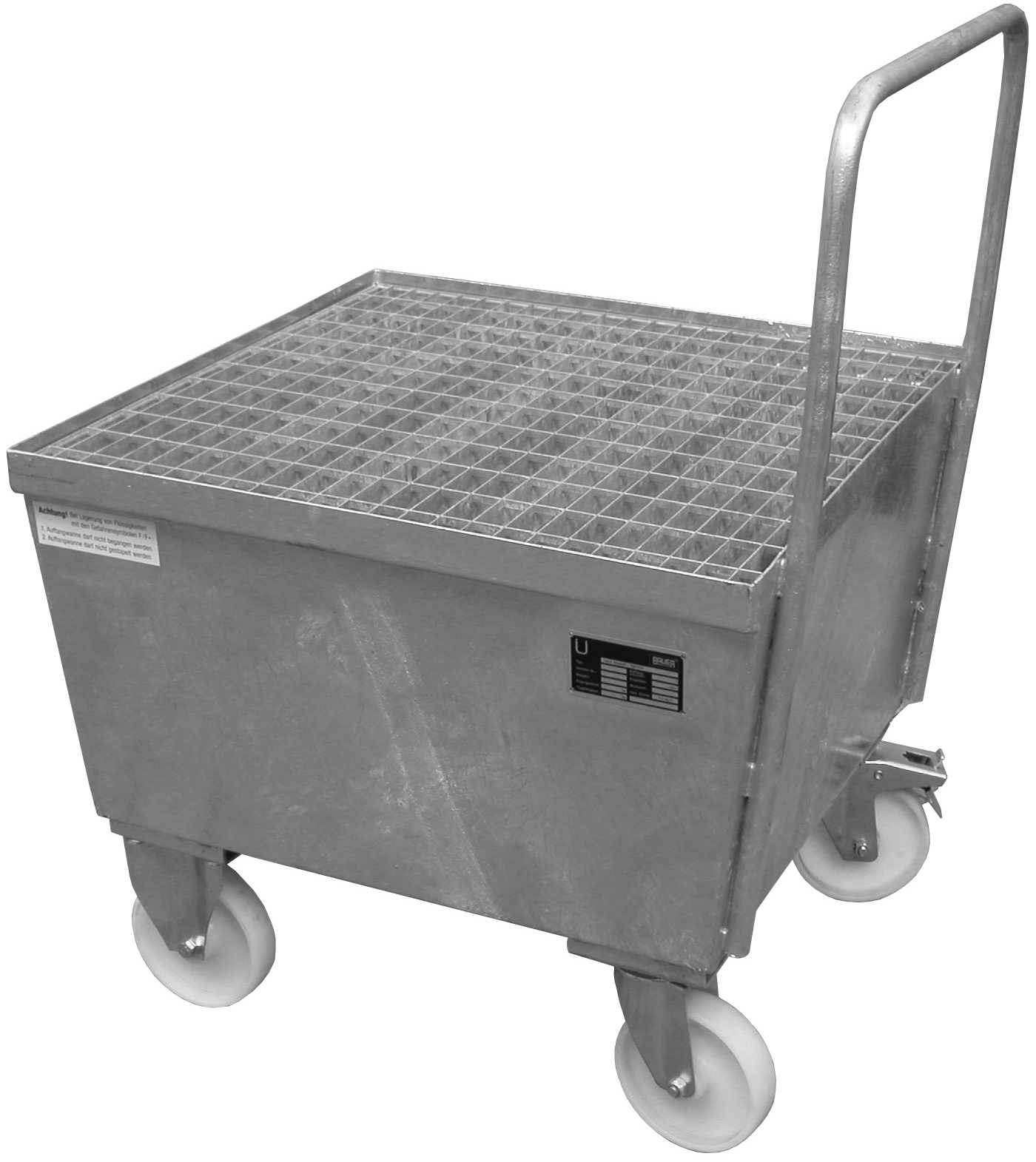Bauer Auffangwanne fahrbar Stahl AW-F 1 - verzinkt Gefahrstoffwanne mobil verzinkt mit Gitterrost - Stahlwanne für 1 Fass 200 Liter (BA-4447-21-0000-7) Bild-01
