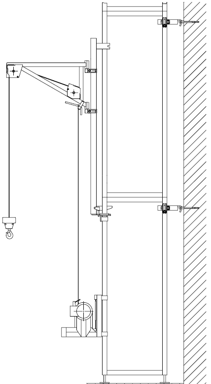 Montage-Skizze für Böcker Minilift mit optionalem Schwenkarm