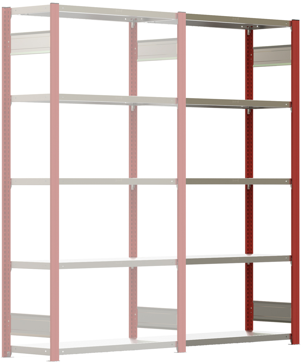 Regalwerk BERT Lagerregal 150|6 Anbaufeld 2500 x 1005 x 400 mm - RAL 3000 Regal mit Kreuzdiagonalen - Fachlast 150 kg - 6 Stahlfachböden verzinkt | Regalrahmen feuerrot pulverbeschichtet (RW-B3-43422-40-FR) Bild-01