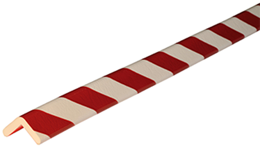 Knuffi Eckschutzprofil Typ H 45 x 45 mm rot | weiß PU - 1,00 m Standard Warnschutz Profil L-Winkel aus Polyurethan - Eckprofil gestreift mit selbstklebenden Kanten (SM-PH-10117) Bild-01