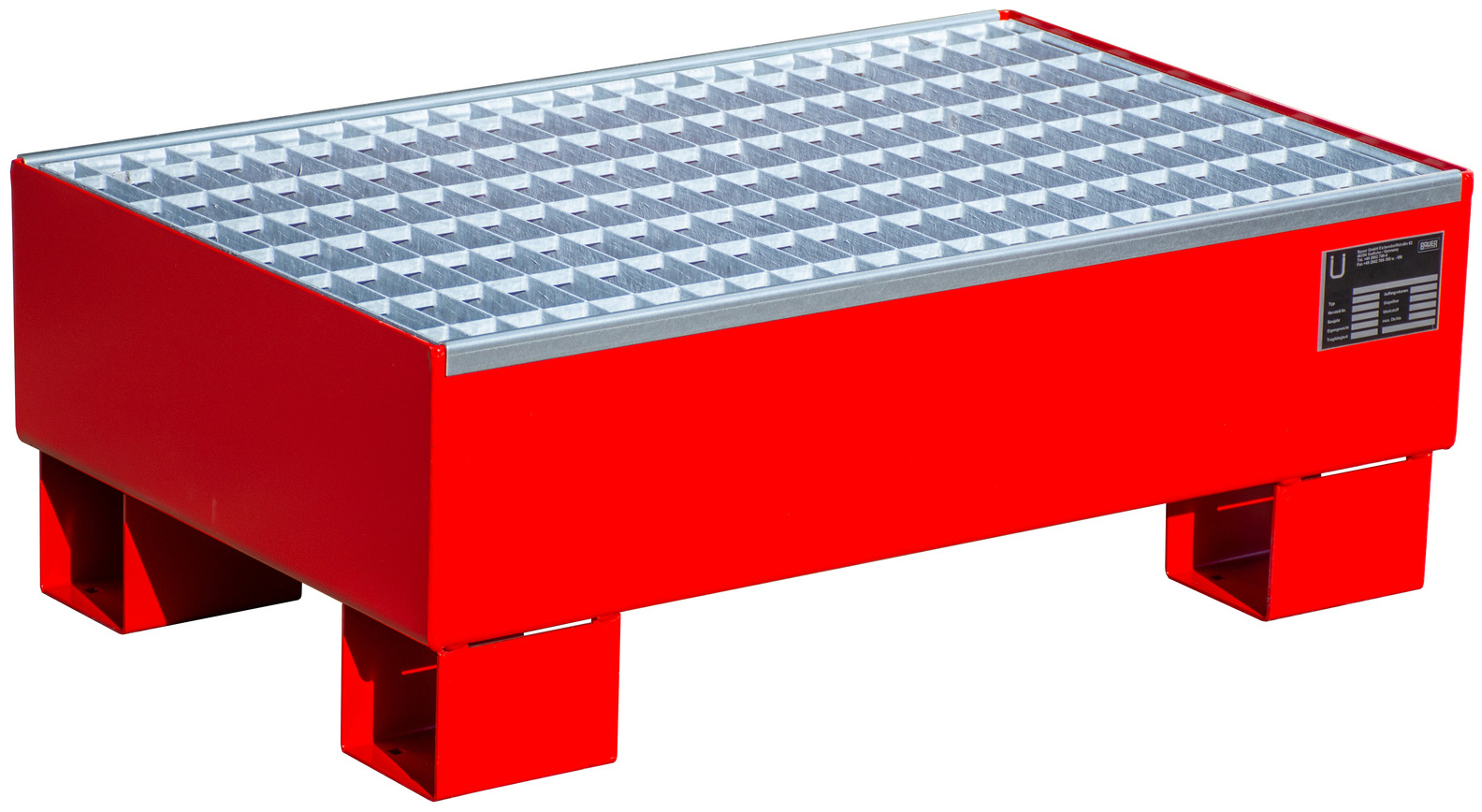 Bauer Auffangwanne Stahl AW 60-1|M - RAL 3000 Gefahrstoffwanne feuerrot pulverbeschichtet mit Gitterrost - Stahlwanne mit 61 Liter Auffangvolumen (BA-4471-56-0000-2) Bild-01