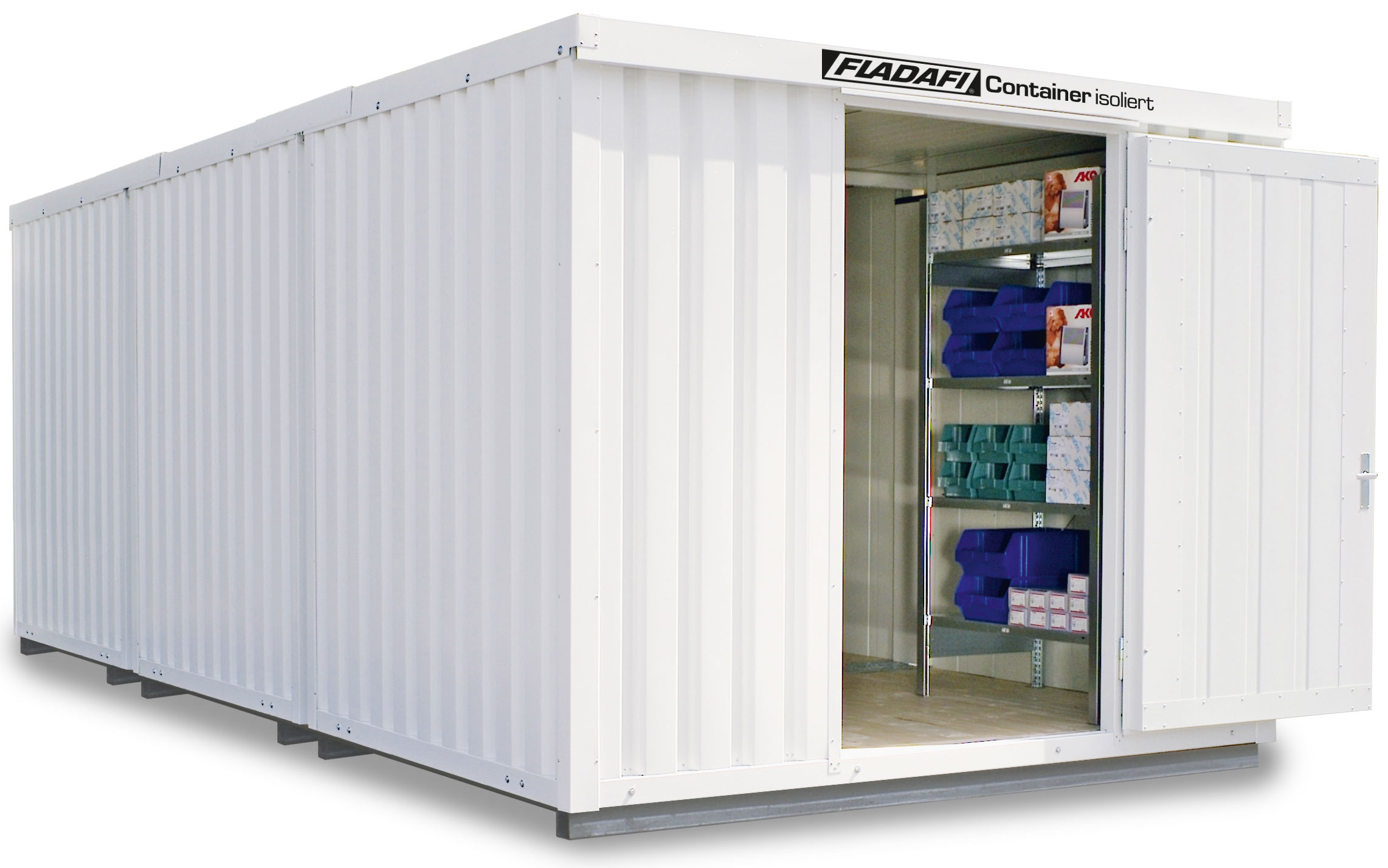 FLADAFI Thermocontainer Kombination 3050 x 6520 x 2465 mm mit isoliertem Boden - 1-flügelige Tür auf 3 m Seite Container isoliert IC Pro 1360 mit Tür 1180 x 2090 mm - Materialcontainer 18 m² - Lagercontainer teilmontiert (SB-F2223310101) Bild-01