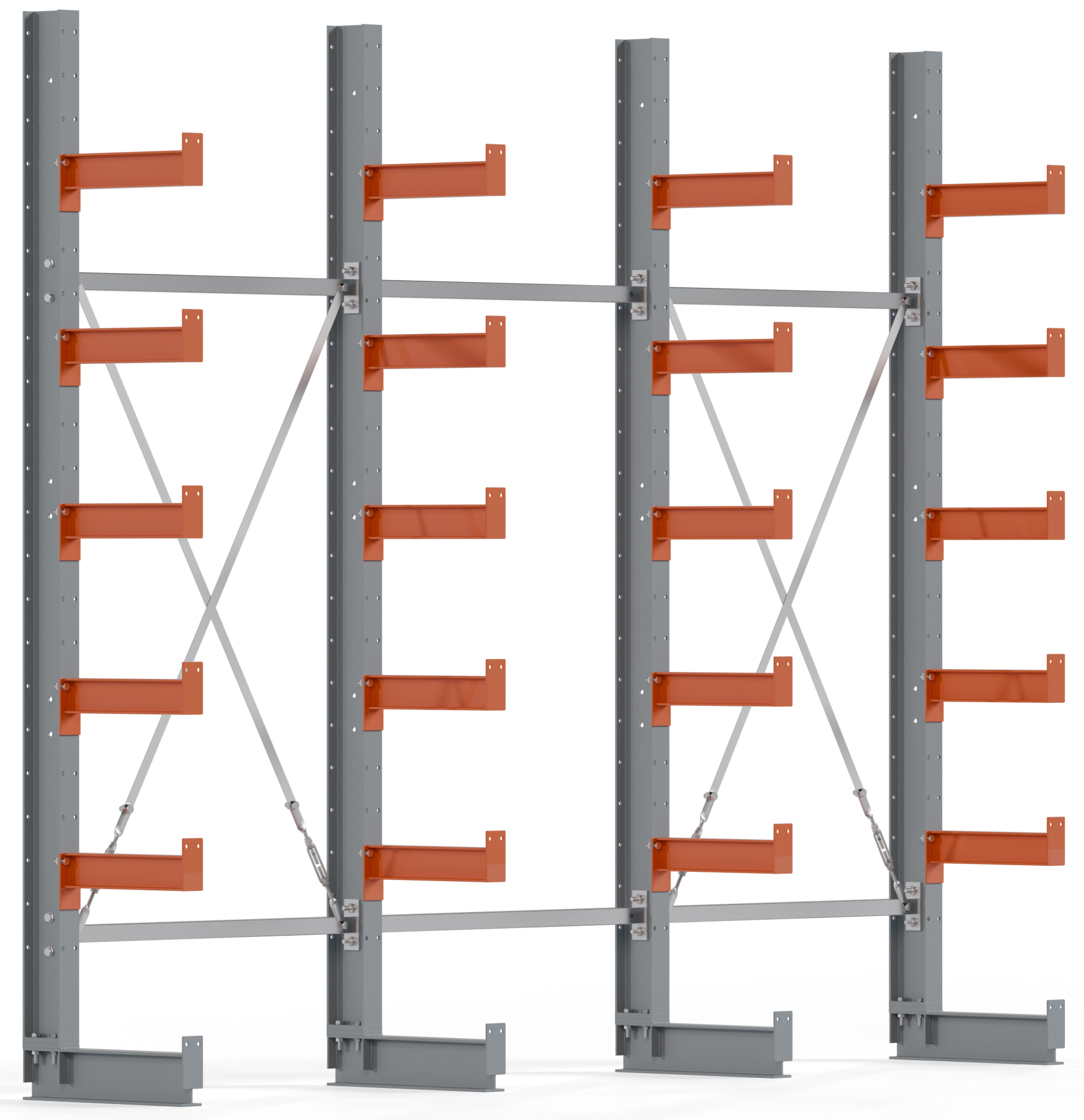 Regalwerk KARL BASIC 2500 Kragarmregal einseitig Komplettset 2500 x 3000 x 400 mm Lagerregal 3 Felder mit Kragarmlast 1100 kg | Ständerlast 2500 kg - 6 Ebenen | Kragarme frei verstellbar (RW-B6-50200-40-S2) Bild-01