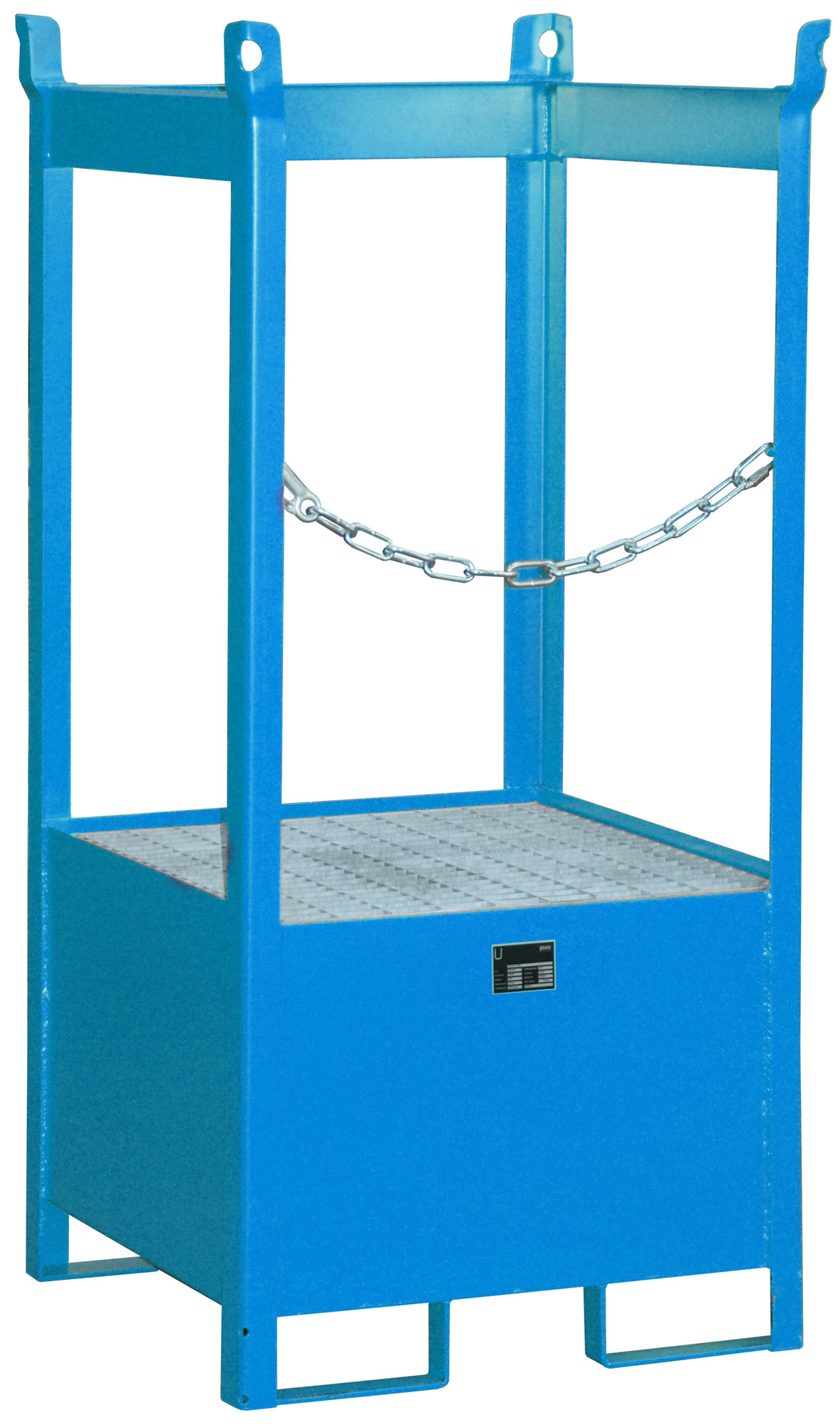 Bauer Fass-Stapelpalette Stahl FSP 1 - RAL 5012 Transportgestell lichtblau pulverbeschichtet mit Auffangwanne seitlich geöffnet - Stapelgestell für 1 Fass 200 Liter (BA-4442-03-0000-3) Bild-01