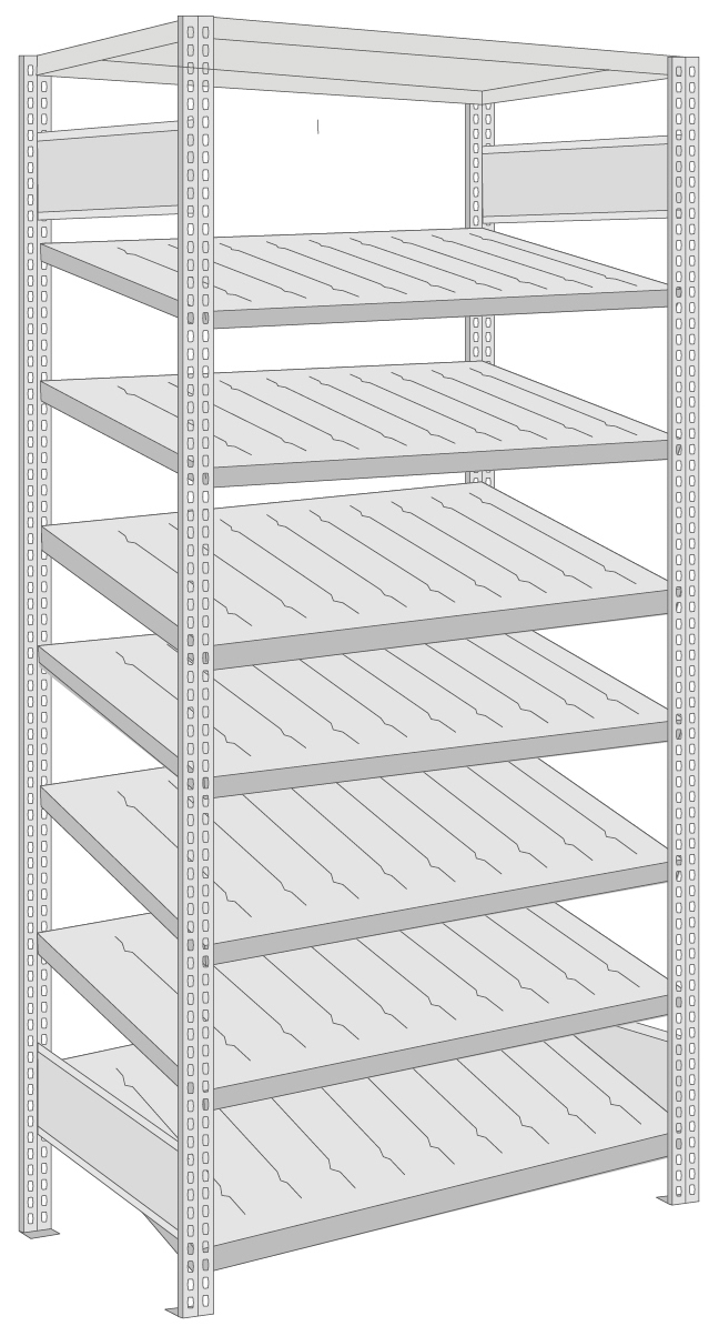 Regalwerk BERT Kanban-Regal einseitig Grundfeld 2000 x 1005 x 500 mm Regal mit Tiefenriegel - Fachlast 250 kg - 7 Ebenen (RW-B3-82210-50) Bild-01