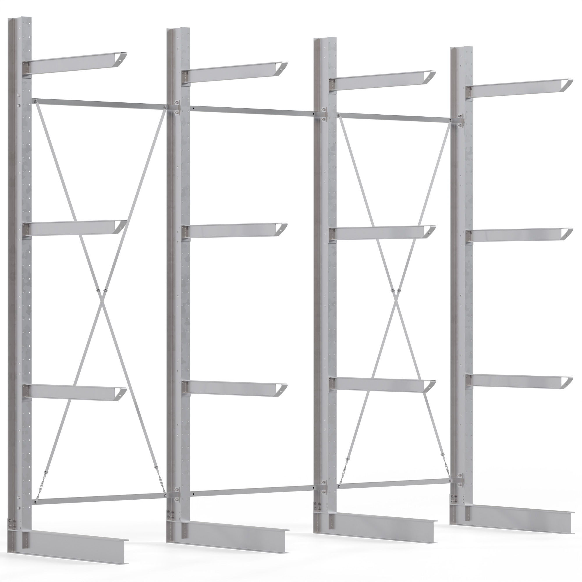 Regalwerk KARL HEAVY 2500 Kragarmregal einseitig Komplettset 4000 x 4560 x 1380 mm Schwerlastregal verzinkt 3 Felder mit Kragarmlast 800 kg | Ständerlast 2500 kg - 4 Ebenen | Kragarme frei verstellbar (RW-B6-70500-12-S2) Bild-01