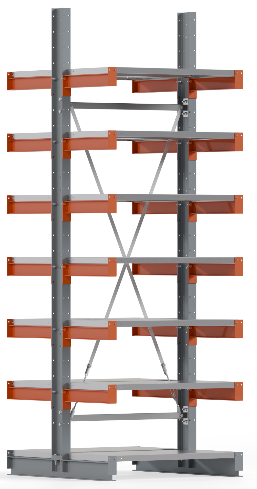 Regalwerk KARL BASIC 1850 Kragarmregal Stahlboden doppelseitig Grundfeld 3000 x 1000 x 500 mm Lagerregal mit Kragarmlast 870 kg | Ständerlast 1850 kg - 2x7 Ebenen mit Fachböden | Kragarme frei verstellbar (RW-B6-54310-50) Bild-01