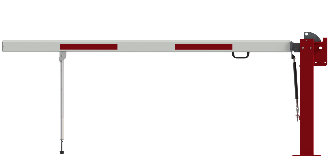Mannus Schranke WES 31 rot | weiß mit Gasdruckfeder und Pendelstütze 2,00 m - mit Vorhangschloss Schlagbaum eckig 93 x 46 mm ortsfest zum Aufdübeln - Pfosten Stahl | Sperrbalken Alu (MA-3-031-2000-0015-PF) Bild-01