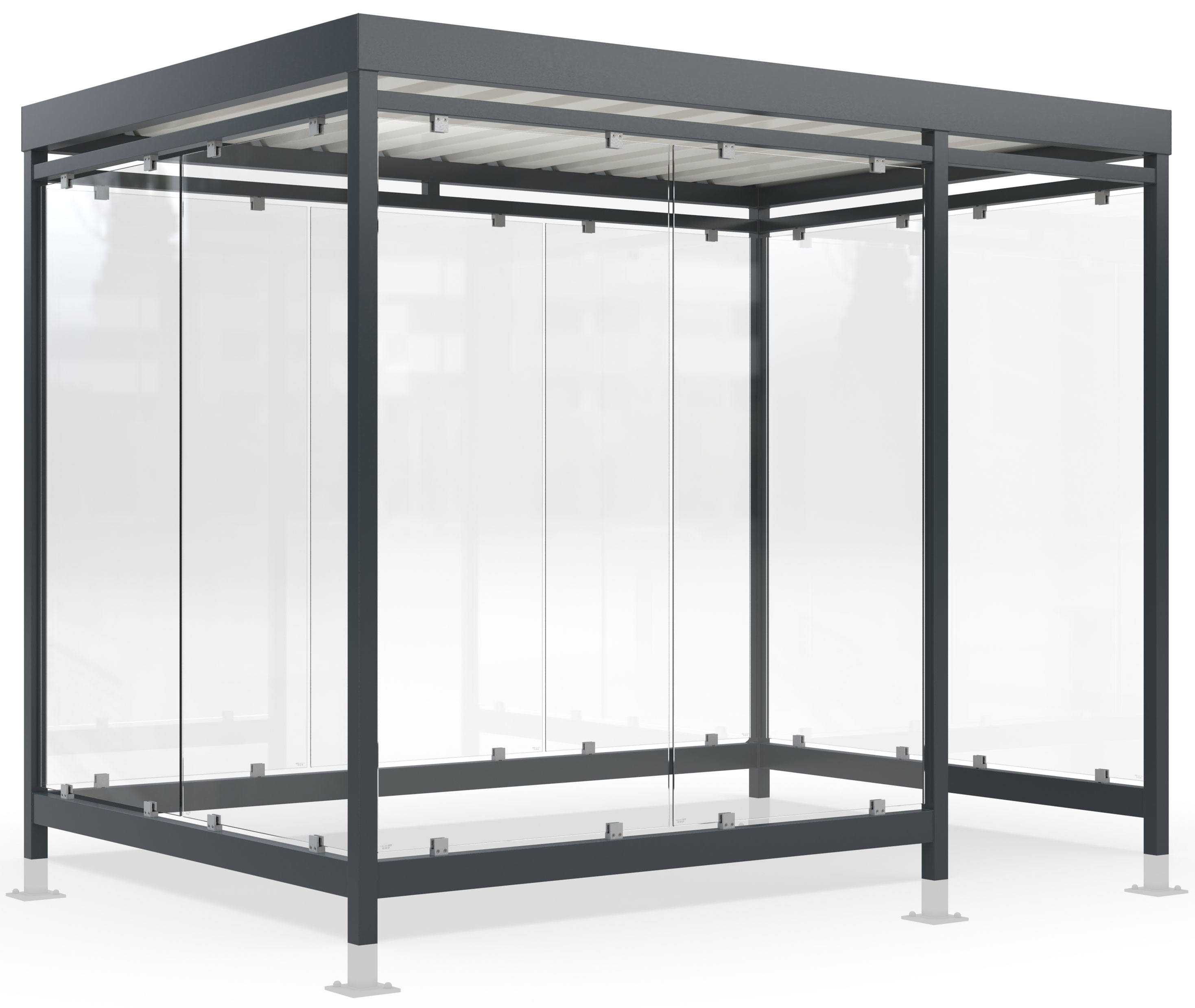 WSM Überdachung Köln - K3 d|b UP Fertig montiert - RAL 7016 Unterstand Stahl pulverbeschichtet anthrazitgrau mit Trapezblechdach - Wandelemente mit Glaseinsatz Glashell - zum Überpflastern (WSM-102000677) Bild-01