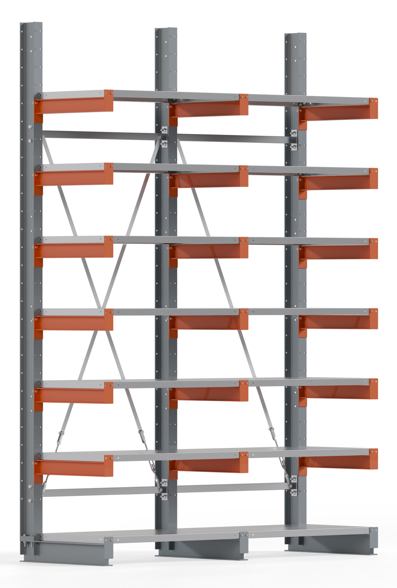 Regalwerk KARL BASIC 1550 Kragarmregal Stahlboden einseitig Komplettset 3000 x 2000 x 600 mm Lagerregal 2 Felder mit Kragarmlast 730 kg | Ständerlast 1550 kg - 7 Ebenen mit Fachböden | Kragarme frei verstellbar (RW-B6-54300-60-S1) Bild-01