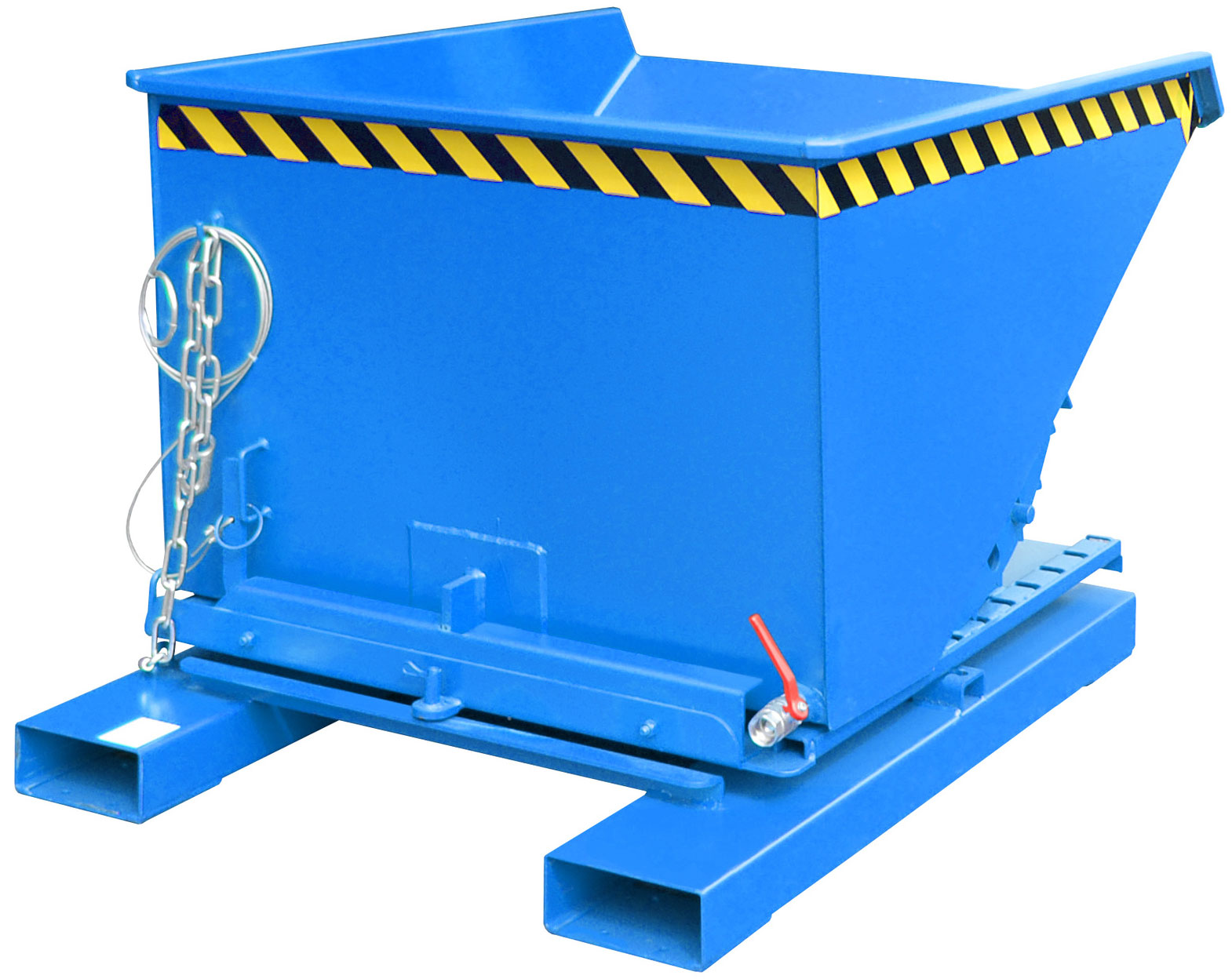 Bauer Abrollkipper S3S-600 - RAL 5012 Kippmulde 600 Liter mit 3-seitiger Kippfunktion und Ablasshahn für Stapler - Schuttmulde lichtblau pulverbeschichtet (BA-4498-73-0000-3) Bild-01