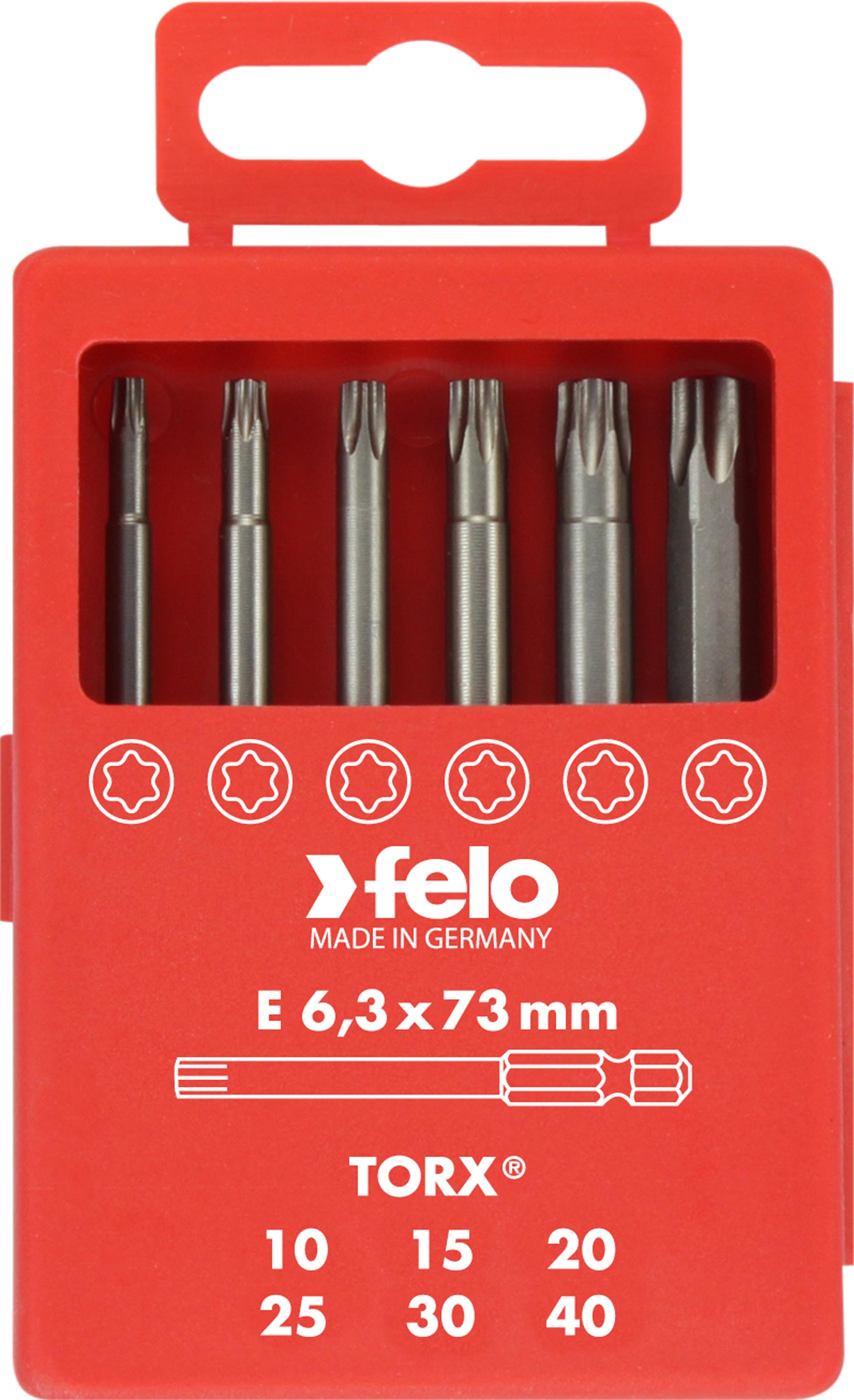 Felo Profi Bit-Box 6-teilig Industrie E 6,3 x 73 mm Torx T Bit Set - T 10 | T 15 | T 20 | T 25 | T 30 | T 40 (FL-03691716) Bild-01