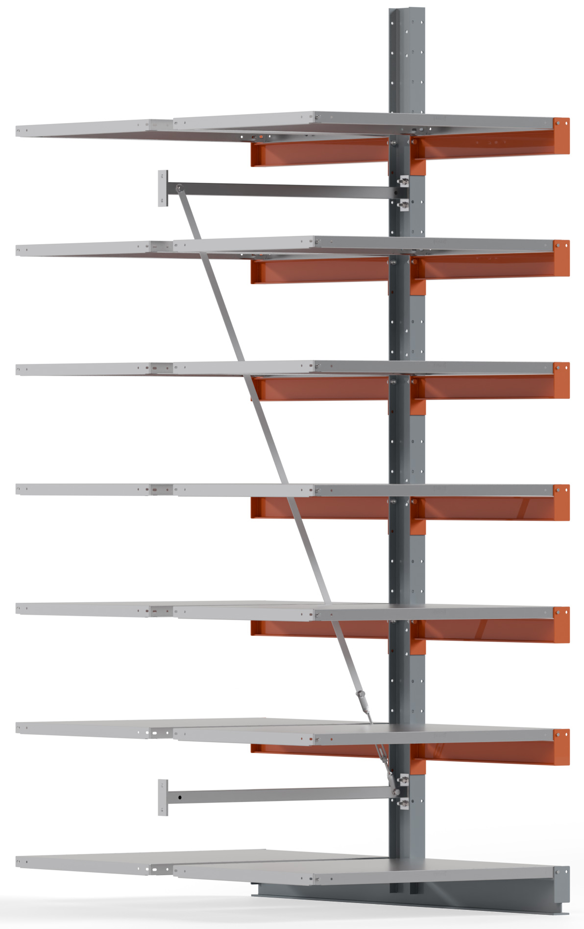 Regalwerk KARL BASIC 1350 Kragarmregal Stahlboden doppelseitig Anbaufeld 3000 x 1000 x 800 mm Lagerregal mit Kragarmlast 550 kg | Ständerlast 1200 kg - 2x7 Ebenen mit Fachböden | Kragarme frei verstellbar (RW-B6-54311-80) Bild-01