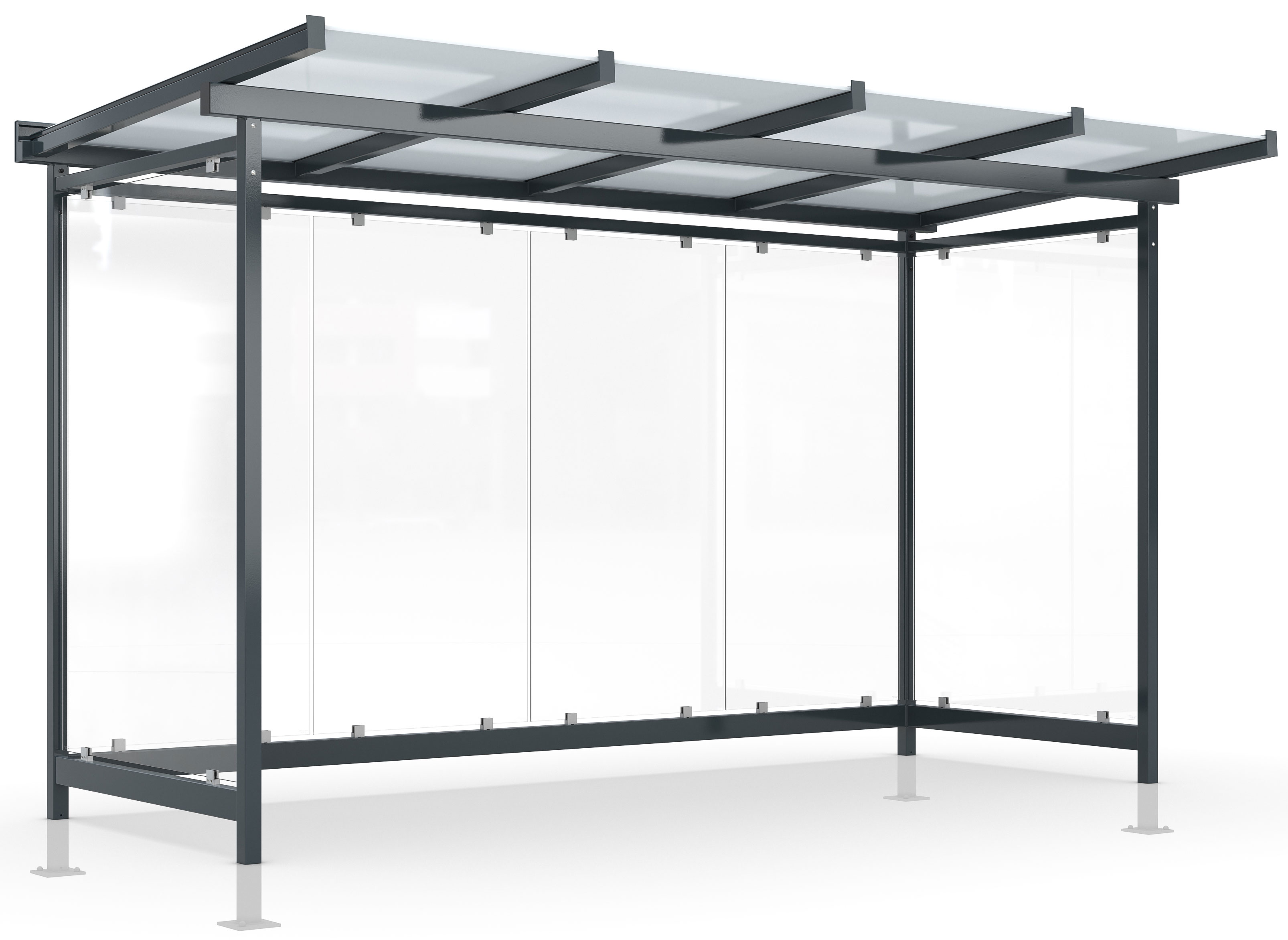 WSM Überdachung Dresden - D4 a|a UP Bausatz - RAL 7016 Unterstand Stahl pulverbeschichtet anthrazitgrau mit Glasdach - Wandelemente mit Glaseinsatz Glashell - zum Überpflastern (WSM-102100413) Bild-01