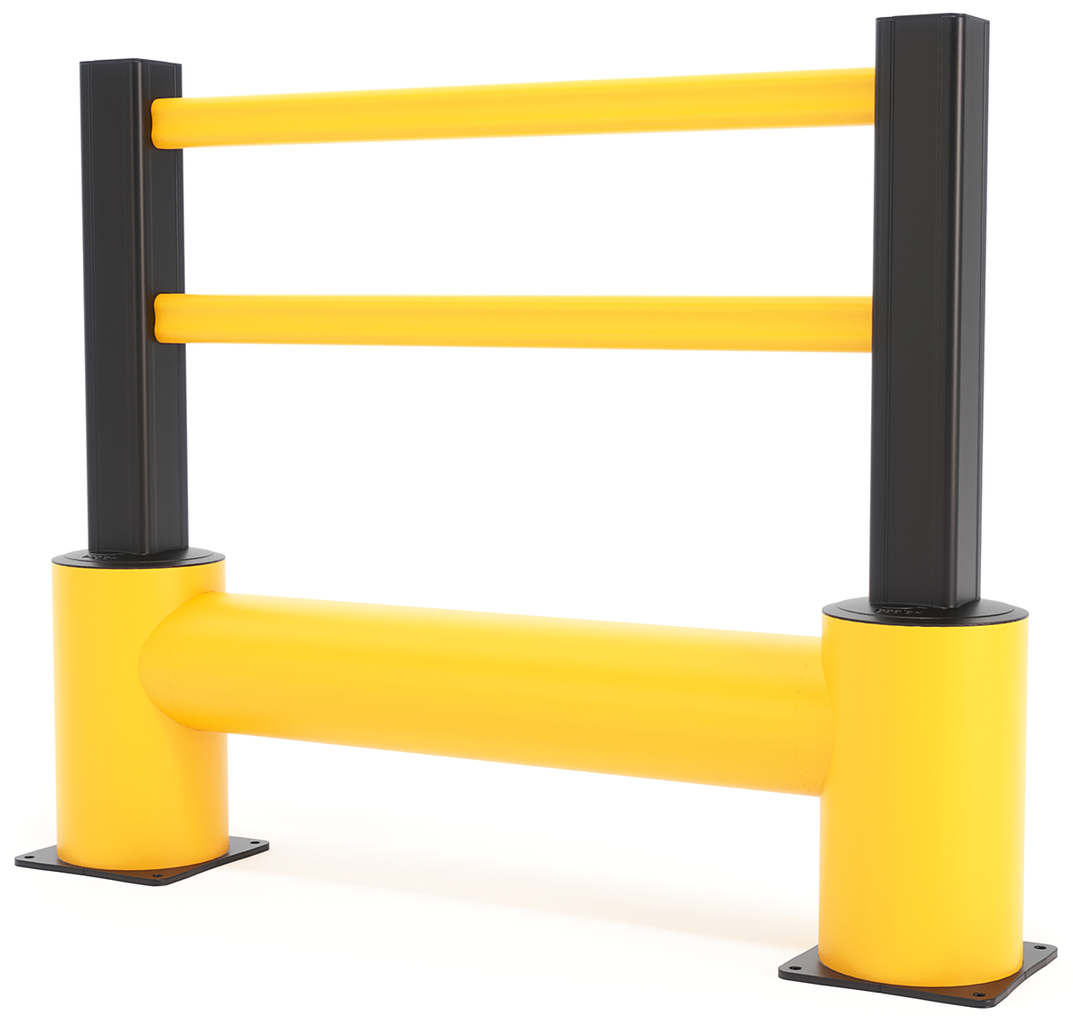 boplan Rammschutzplanke TB 400 Plus mit Geländer gelb | schwarz - 1450 mm Anfahrschutz Kunststoff für Industriewege 1 Feld - 1100 mm Höhe | Extrilene Rammschutzsystem RAL 1003 9005 (BP-PPTP-0400-1450YE) Bild-01