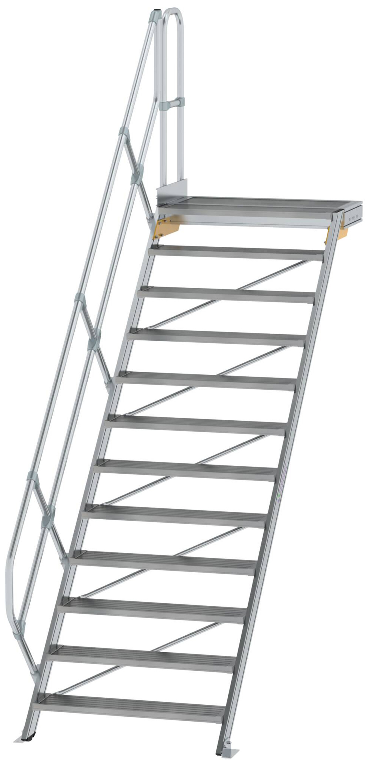 Günzburger Podesttreppe 45° 12 Stufen - 1000 mm breit Alutreppe mit einem Handlauf - Stufenausführung Alu geriffelt (GB-600472) Bild-01