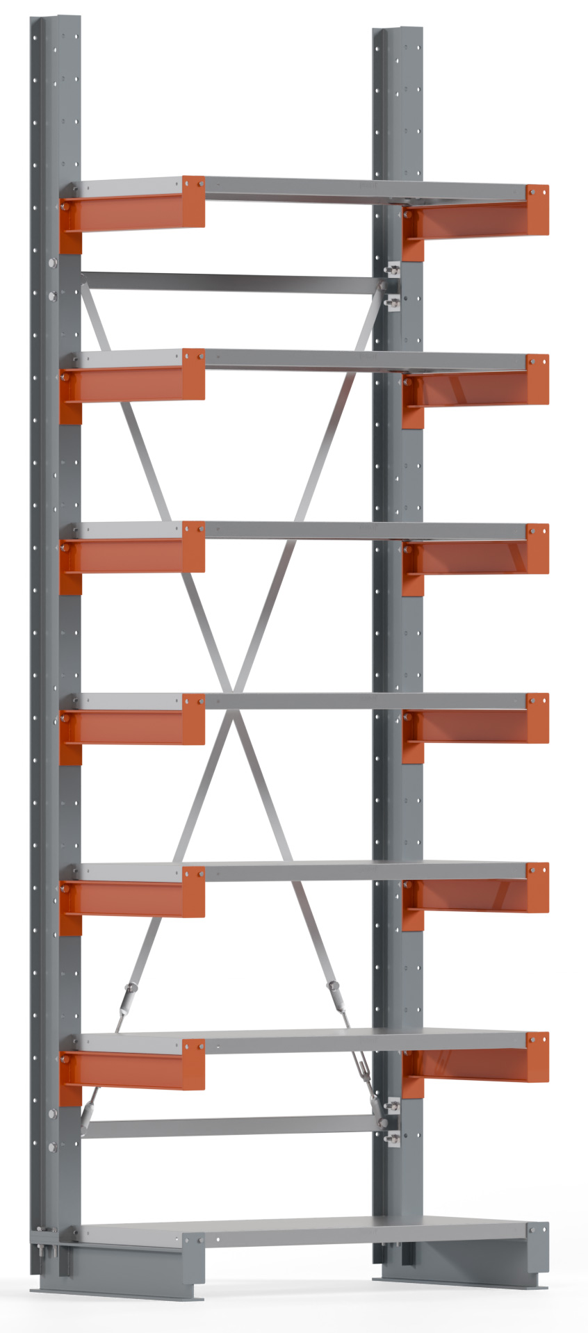 Regalwerk KARL BASIC 1850 Kragarmregal Stahlboden einseitig Grundfeld 3000 x 1000 x 500 mm Lagerregal mit Kragarmlast 870 kg | Ständerlast 1850 kg - 7 Ebenen mit Fachböden | Kragarme frei verstellbar (RW-B6-54300-50) Bild-01