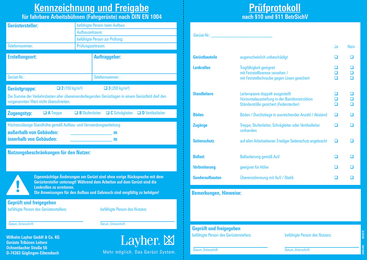 Layher Fahrgerüst Kennzeichnungsblock