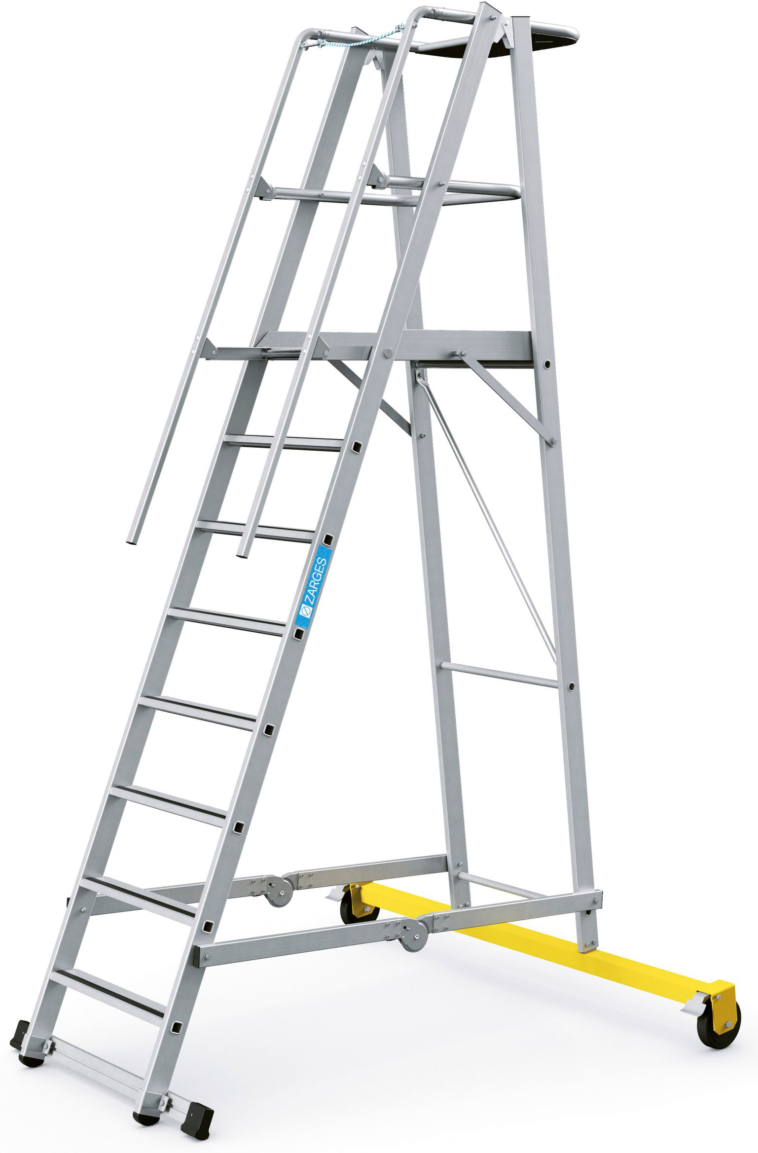 ZARGES Plattformleiter ZAP Safemaster Plus S - 8 Stufen Leiter fahrbar und klappbar mit beidseitigem Handlauf | Bockrollen (ZA-41205) Bild-01