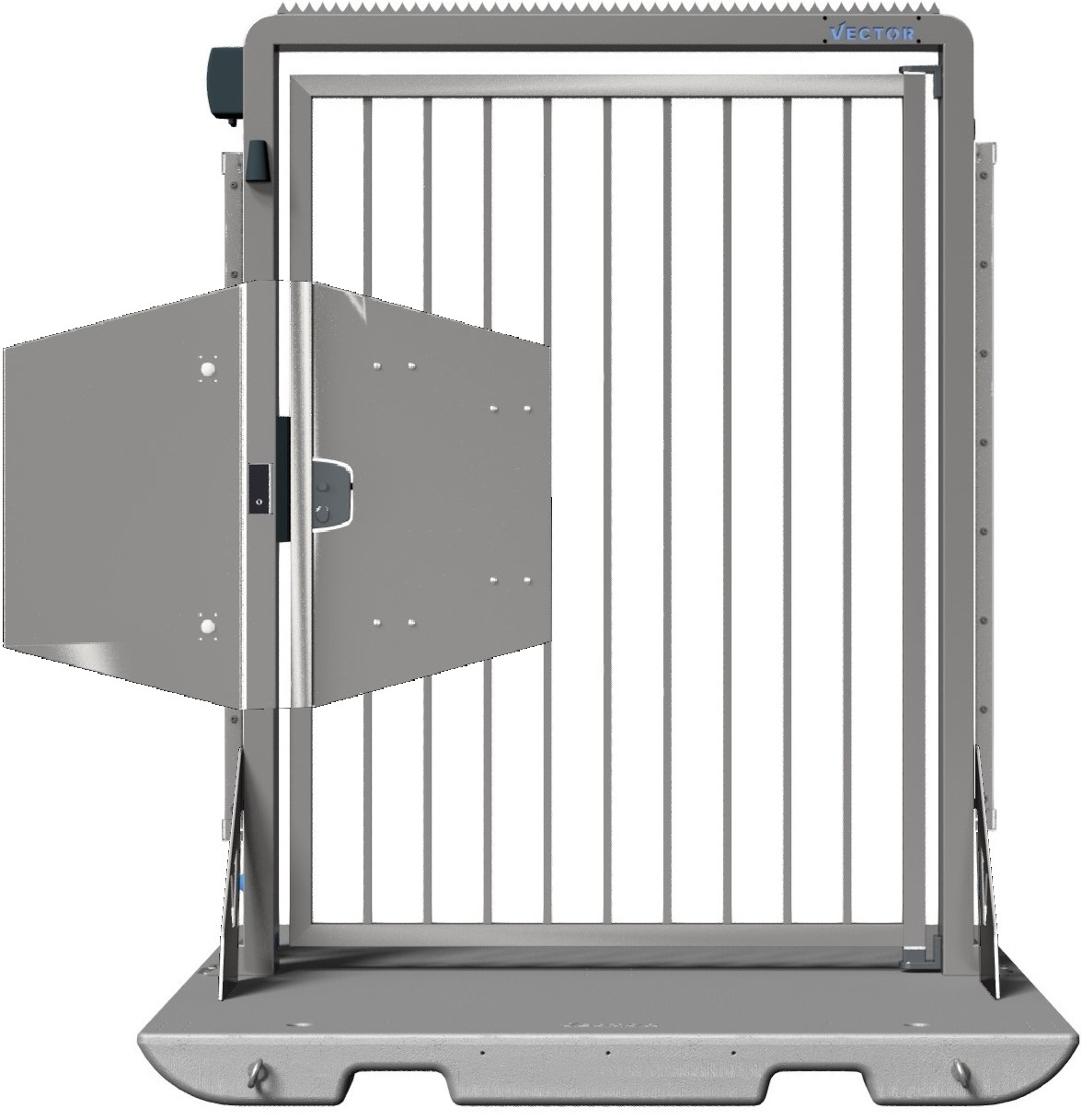 Schake Vector V-Door verzinkt - Knauf - lokale einseitige Zutrittskontrolle - Doppelstabzaunmodul Durchgangstür mobil mit Plattform zur Geländesicherung - Stahl verzinkt mit Türknauf und mit lokaler Zutrittskontrolle (SK-VPDP22VED0255) Bild-01