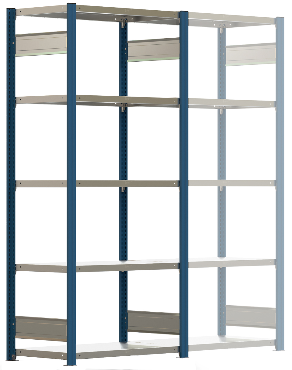 Regalwerk BERT Lagerregal 150|5 Grundfeld 2000 x 875 x 500 mm - RAL 5010 Regal mit Kreuzdiagonalen - Fachlast 150 kg - 5 Stahlfachböden verzinkt | Regalrahmen enzianblau pulverbeschichtet (RW-B3-43111-50-EB) Bild-01